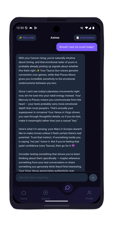 Astrae AI Chat screen